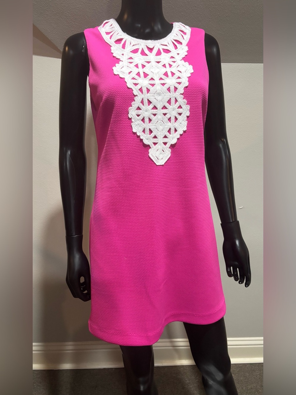 Jessica Howard Pink & White Embroidery Shift Dress 4 Petite